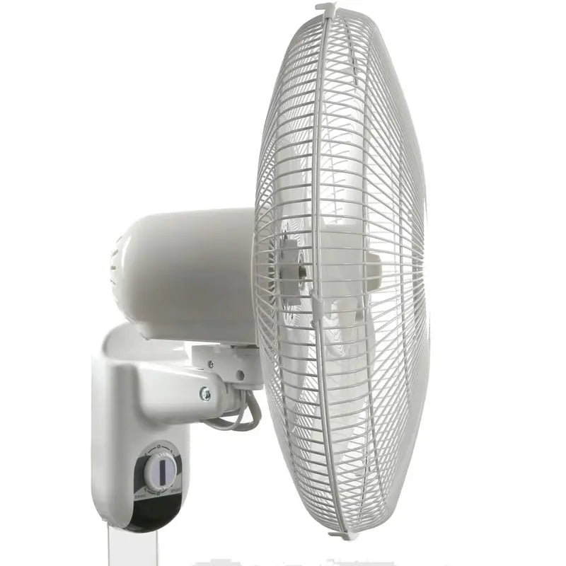 Classic 16-Inch Wall Mounted Oscillating Fan, 3-Speed, White, Durable Metal, Space-Saving Design