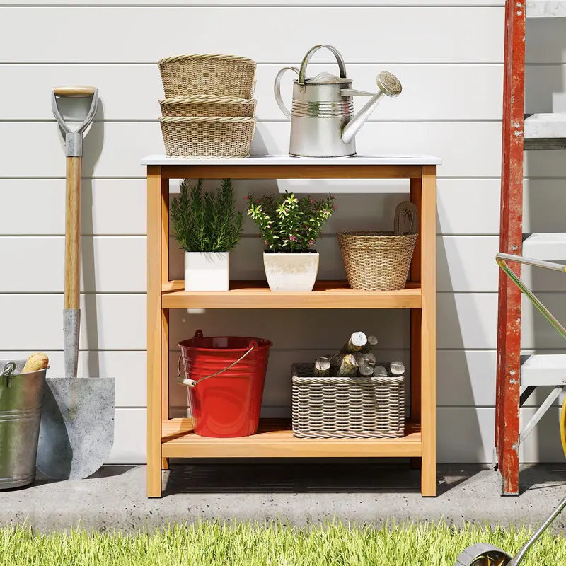 Three-Tier Wooden Patio Sideboard  32″ x 16″ x 36″ Outdoor Serving and Storage Unit
