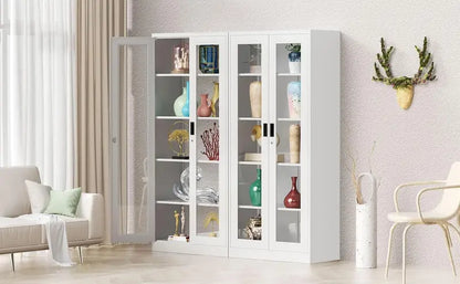 71-Inch Lockable Metal Curio Cabinet with Tempered Glass Doors, Four Adjustable Shelves, and Secure Storage for Collectibles or Liquor