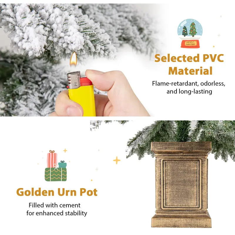 6-Foot Hinged Snow-Flocked Christmas Tree with 48 Ornaments and Potted Base
