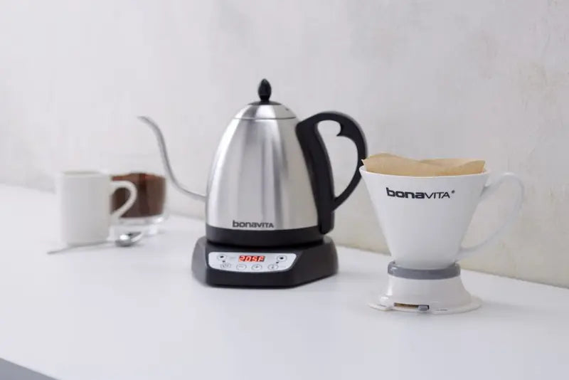 Bonavita 1L Precision Temperature Gooseneck Kettle  Silver, 1000W, Ergonomic Pour Control