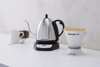 Bonavita 1L Precision Temperature Gooseneck Kettle  Silver, 1000W, Ergonomic Pour Control
