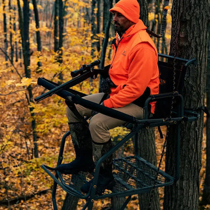 Jumbo Jack Hunting Ladder Stand  Adjustable Shooting Rail with Oversized Mesh Seat