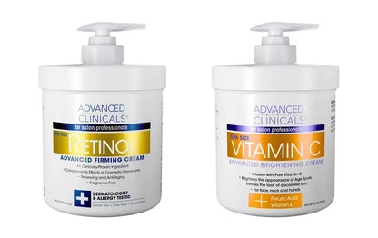Advanced Clinicals Retinol & Vitamin C Anti-Aging Duo, 16oz, Reduces Wrinkles, Sun Damage, Hydrating Formula