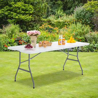 6-Foot Foldable Card Table  Durable HDPE Plastic Picnic Table with Carry Handle and Quick-Set Frame