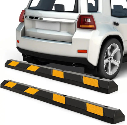 72-Inch Heavy-Duty Rubber Parking Curb with Reflective Yellow Safety Stripes