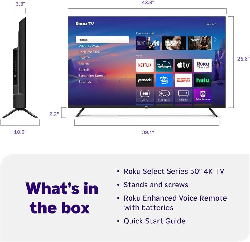 Roku Select Series 50-Inch 4K HDR Smart TV  Built-in Streaming, Voice Remote, Dolby Audio
