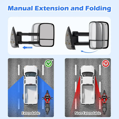 Heated Towing Mirrors Compatible with 20072012 Chevy Silverado & GMC Sierra 15003500