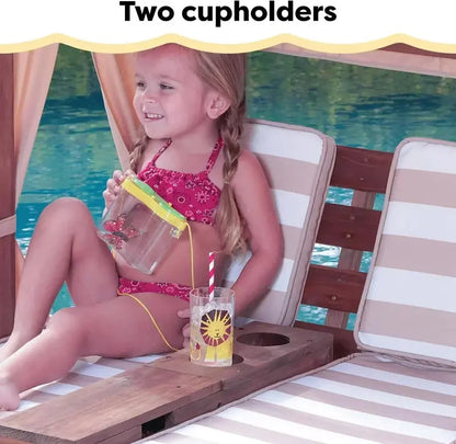 KidKraft Wooden Double Chaise Lounge — Outdoor Kids’ Patio Furniture with Cup Holders