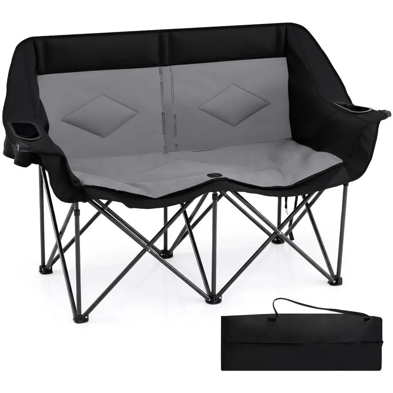Dual-Seater Camping Chair with Cup Holders, Glass Racks & Mesh Storage
