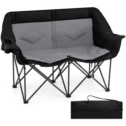 Dual-Seater Camping Chair with Cup Holders, Glass Racks & Mesh Storage