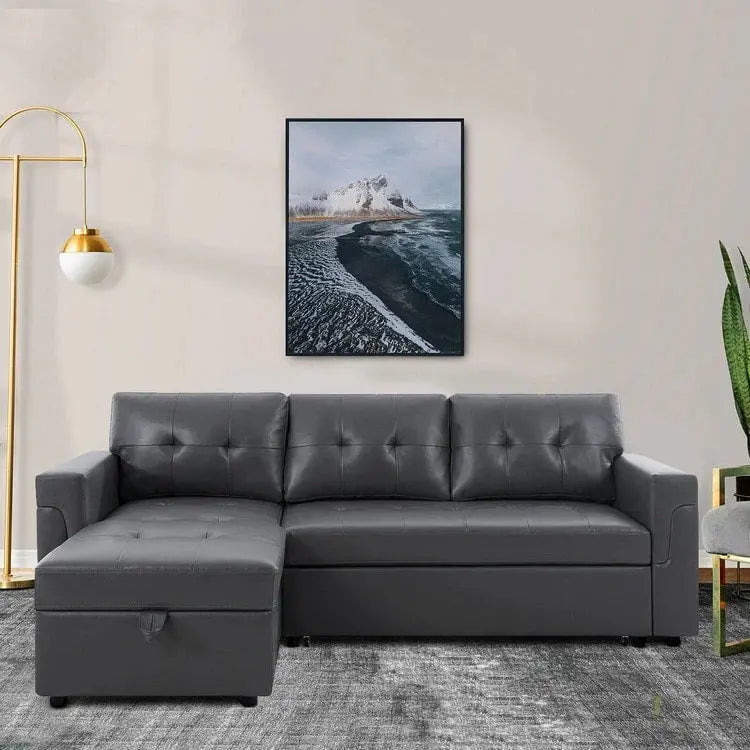 Convertible Modular Sectional Sofa  Reversible Design with Sleeper Bed & Concealed Chaise Compartment