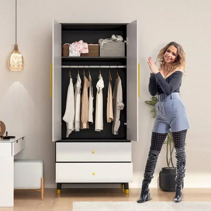 Wooden 2-Door Armoire  Classic Wardrobe Closet with Clothes Storage Functionality