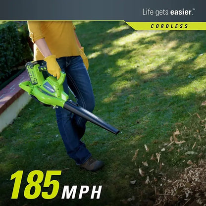 40V Cordless Variable-Speed Leaf Blower and Vacuum  185 MPH Airflow, Includes 4.0Ah Battery & Charger (Model 24322)