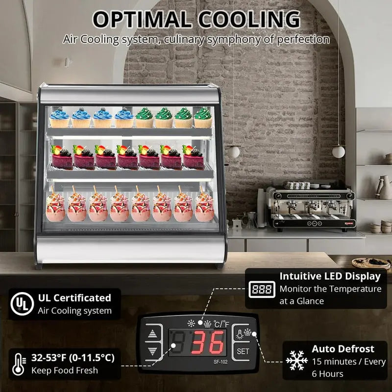 Commercial Countertop Refrigerated Display Case  130L (4.6 Cu. Ft.), Tempered Glass & LED Lighting