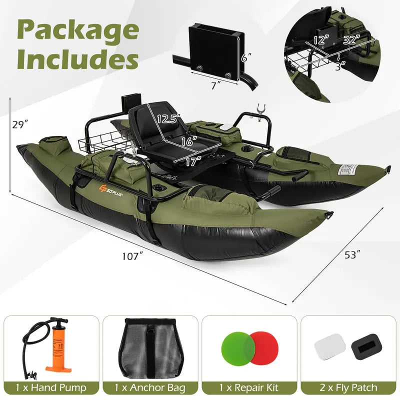 Premium Inflatable Fishing Float Tube Kit with Pump, Paddles, Fish Ruler, and 400-Pound Load Limit