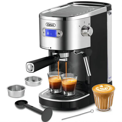 Gevi GECME400BA-U 20 Bar Espresso Machine, Fast Heating, Automatic Coffee Maker with Milk Frother, Black, Stainless Steel