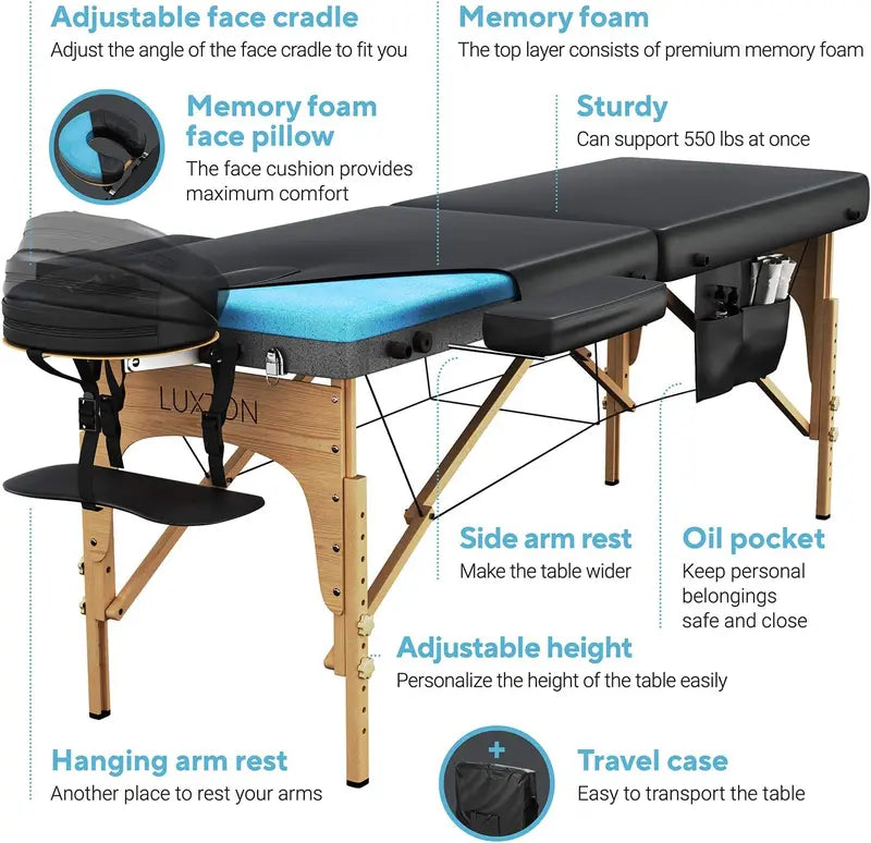 Home Premium Memory Foam Massage Table  Foldable & Portable with Carrying Case
