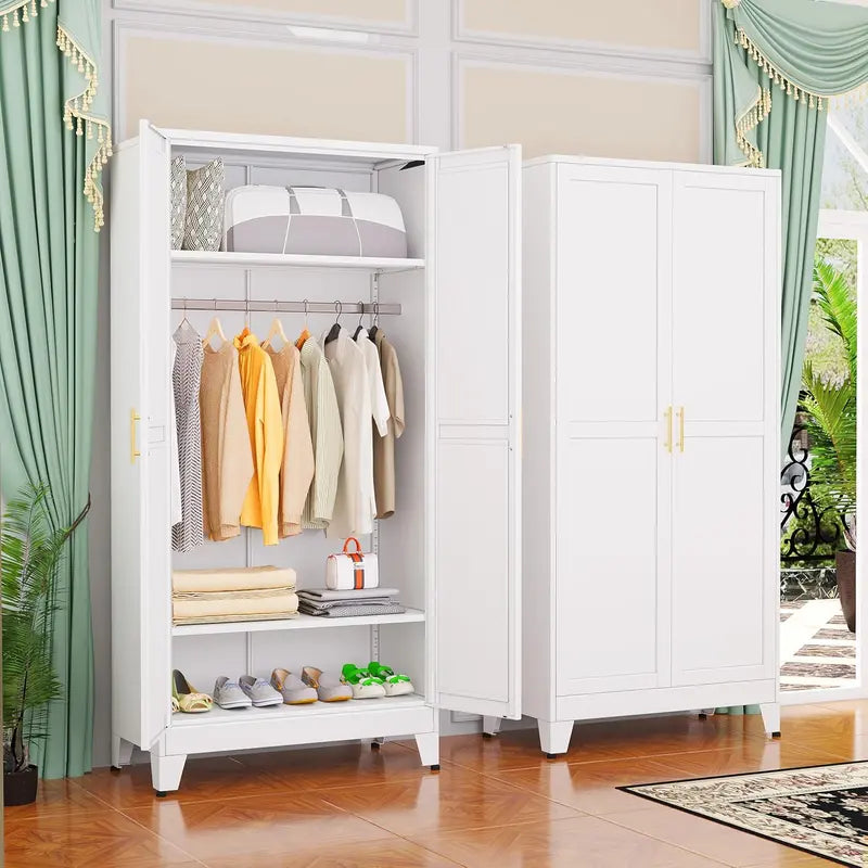 Industrial-Style Steel Armoire — 71-Inch Metal Clothing Storage Cabinet