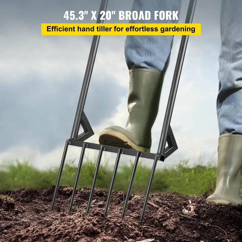 Heavy-Duty 46-Inch Broadfork Hand Tiller for Deep Soil Cultivation