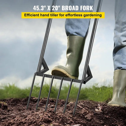 Heavy-Duty 46-Inch Broadfork Hand Tiller for Deep Soil Cultivation
