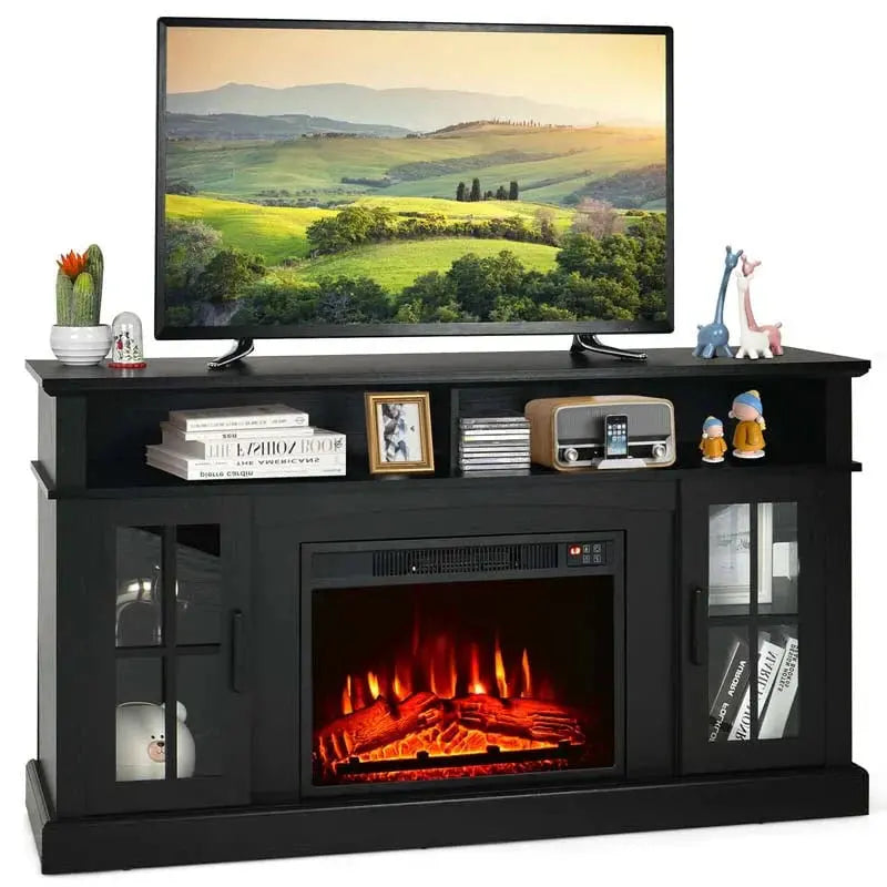 Electric Fireplace TV Console  58″ Media Stand with 23″ Built-In Insert and 1400W Heater, Supports TVs up to 65″