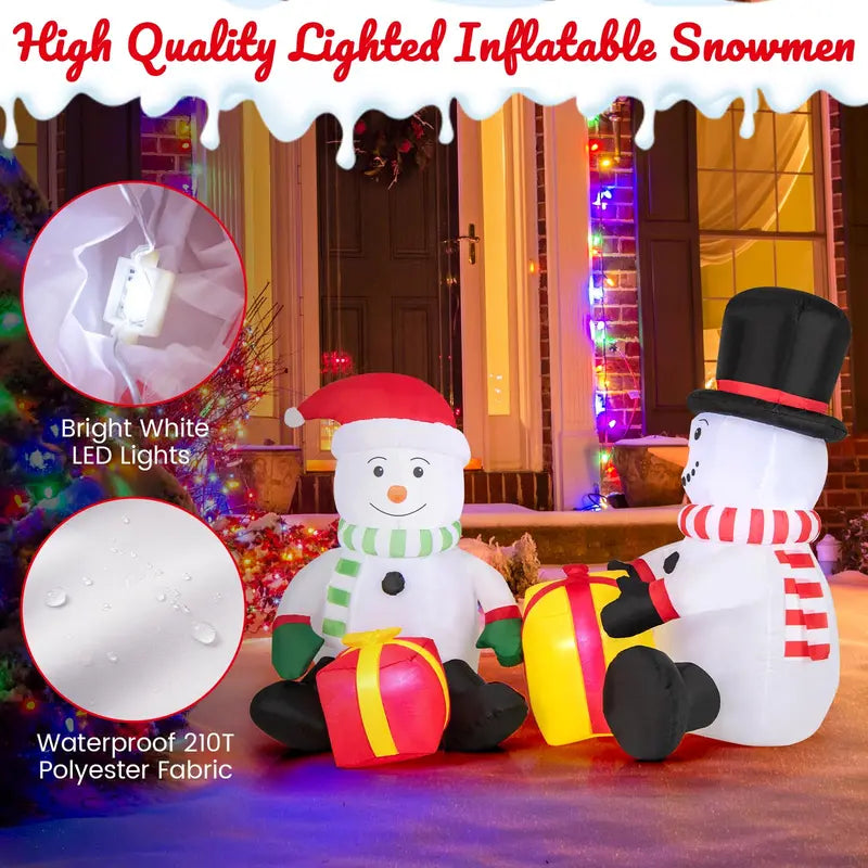 5-Foot Dual-Snowman Inflatable — LED-Illuminated Outdoor Christmas Display Holding Gift Boxes