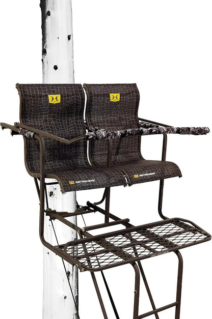 Hawk Denali 18′ 2-Man Treestand with Mesh Seats, Safe-Tread Steps & Kick-Out Footrests