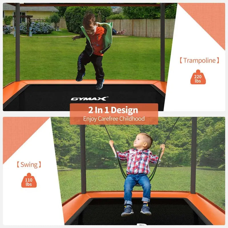6-Foot Kids’ Trampoline with Enclosed Safety Net, Swing Set, and ASTM-Certified Rectangular Design for Ages 38