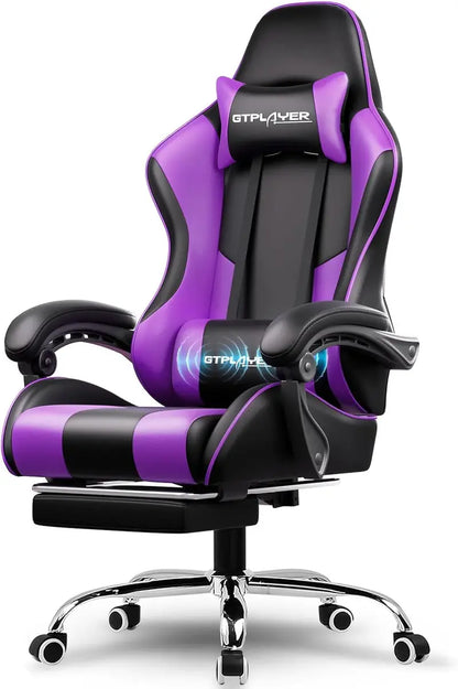 Ergonomic White Gaming Chair with Adjustable Height, 360° Swivel, Headrest, Lumbar Support, and Integrated Footrest