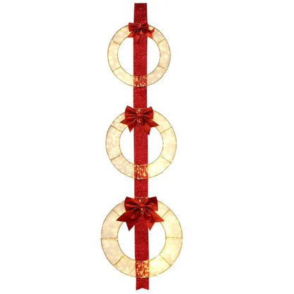 Set of Three 5.8-Foot Lighted Holiday Wreaths with 450 LEDs and Elegant Red Ribbon Accents