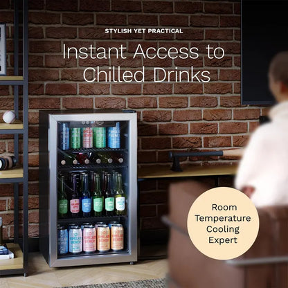 hOmeLabs 120-Can Beverage Refrigerator  Slim Glass-Door Mini Fridge with Removable Shelves & Adjustable Cooling for Offices or Bars