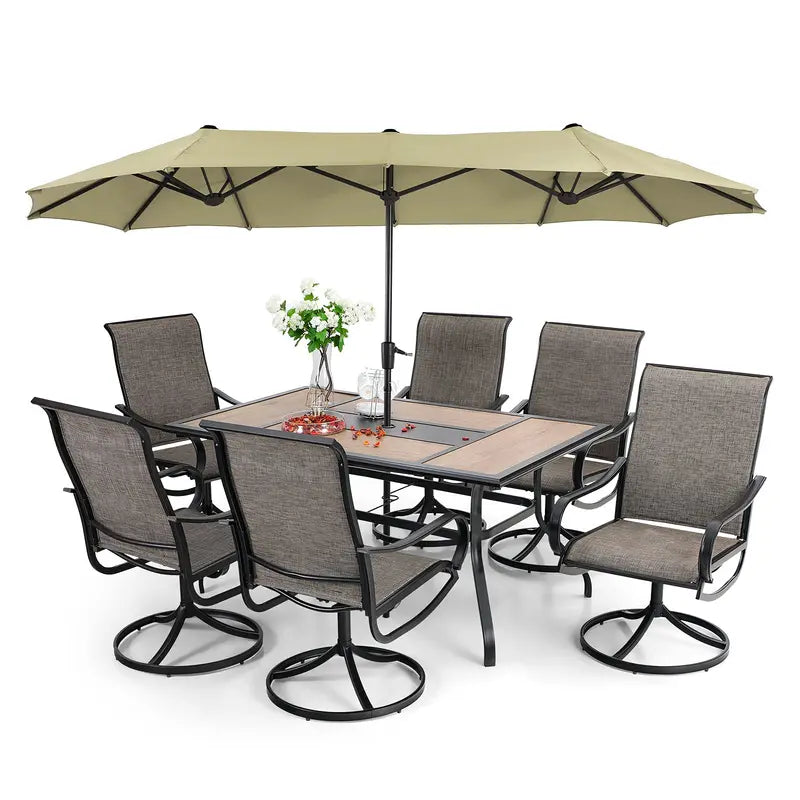 8-Piece Outdoor Dining Set  Includes Umbrella & Six Swivel Sling Chairs