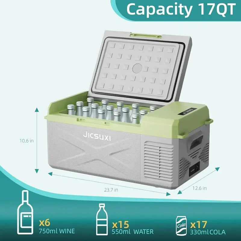 17-Quart 12V Portable Compressor Fridge  Adjustable Temperature Car Cooler (-4°F to 68°F)