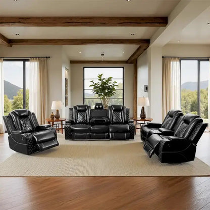 Modern 3-Piece Leather Recliner Set — Includes LED Lighting & Wireless Charging Ports