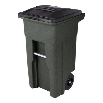 Toter 32-Gallon Greenstone Trash Can  Heavy-Duty Indoor/Outdoor Bin with Quiet Wheels, Hinged Lid, and Weather-Resistant Build