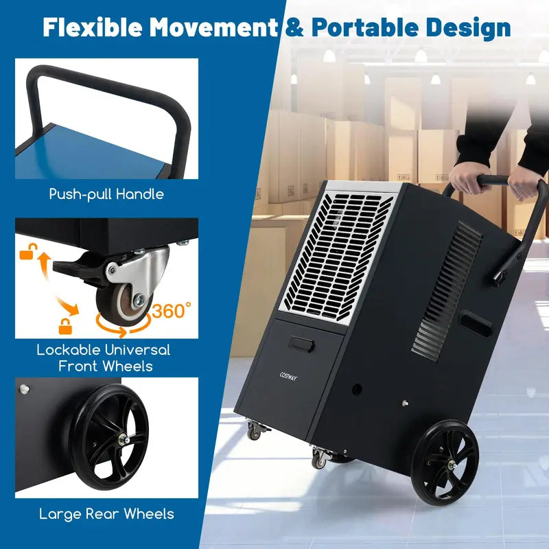 163-Pint Commercial Dehumidifier  Heavy-Duty Unit with Drain Pump & Hose, Ideal for 4,500 Sq. Ft Spaces