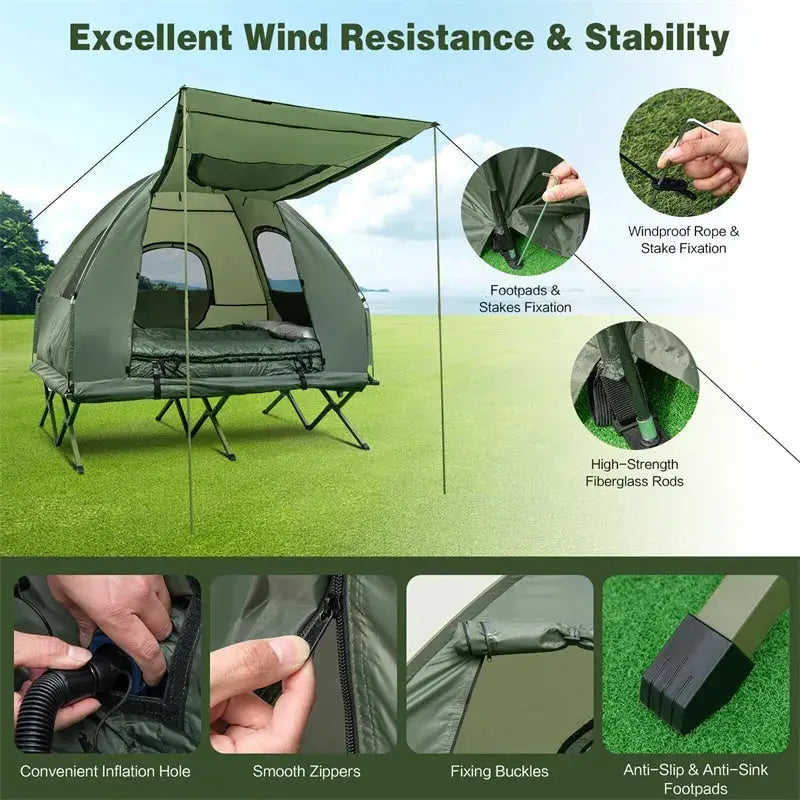 5-in-1 Portable Camping Tent Cot System for Two — Includes Air Mattress & Sleeping Bag