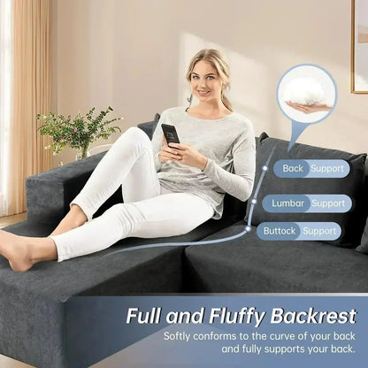 60-Inch Pull-Out Sofa Bed with Memory Foam Mattress, Two Pillows & Futon-Style Guest Bed Design
