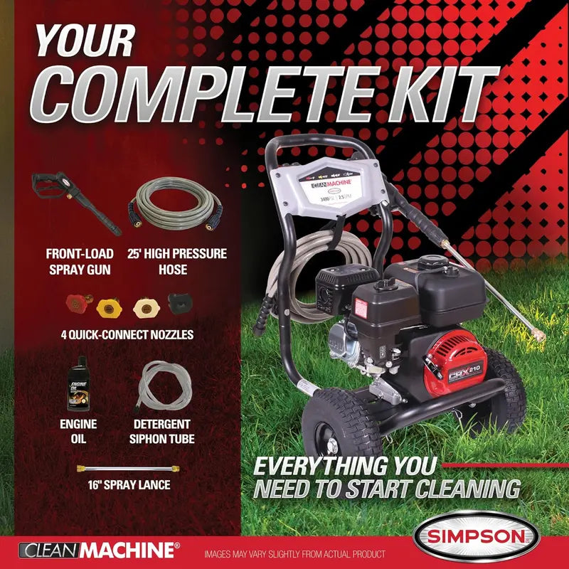 Clean Machine 3400 PSI Gas Pressure Washer  2.5 GPM CRX Engine, 25-ft Hose, Quick-Connect Nozzles & Spray Gun