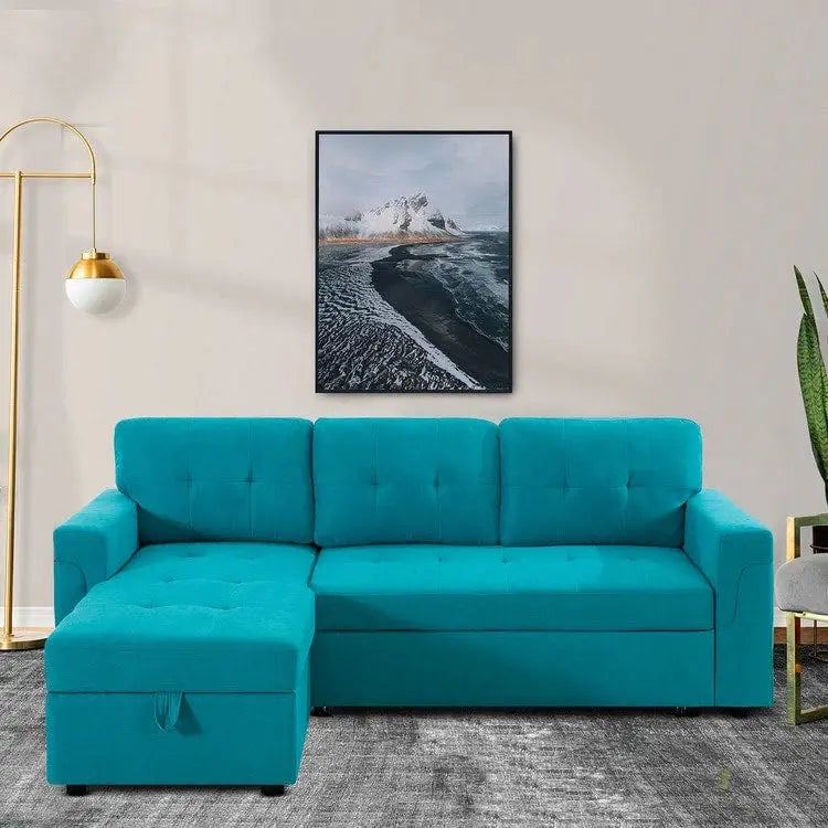 Reversible L-Shaped Sectional Sofa with Hidden Chaise Storage and Pull-Out Sleeper Function