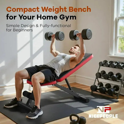 Foldable Home Gym Weight Bench  8-Position Adjustable Backrest for Strength Training