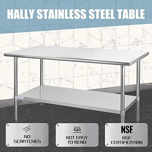 Hally Stainless Steel Table for Prep   Work 30 x 60 Inches, NSF Commercial Heavy Duty Table