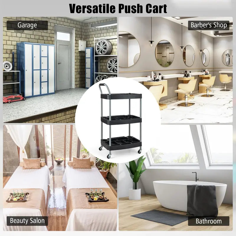 Mobile 3-Tier Tool Cart with Locking Casters and Organized Storage Compartments