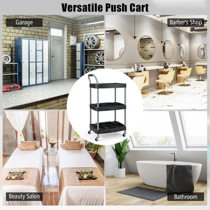 Mobile 3-Tier Tool Cart with Locking Casters and Organized Storage Compartments