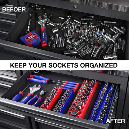 WORKPRO Compact Magnetic Socket Tray Set  4-Piece Organizer for 1/4″ and 3/8″ Drives, Supports 108 Standard Socket Sizes