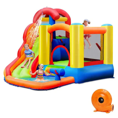6-in-1 Inflatable Water Play Center  Slide, Bounce House, Trampoline & More with 740W Blower