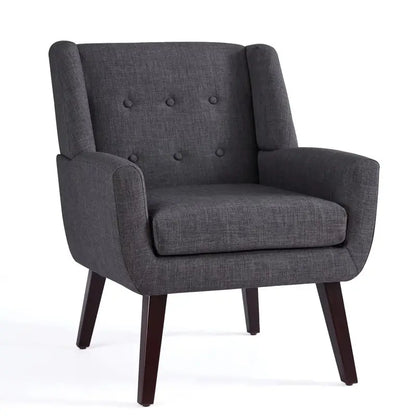 Huimo Mid-Century Modern Accent Chair  Button-Tufted Beige Upholstered Reading Chair for Living Room or Bedroom