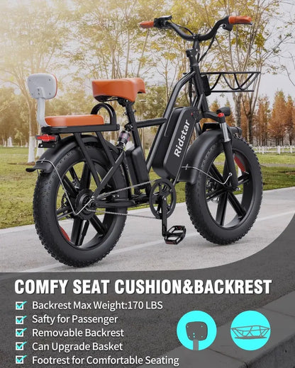 Bopzin 1000W Electric Fat Tire Bike  48V 15Ah Removable Battery, 20″ x 4.0″ Wheels