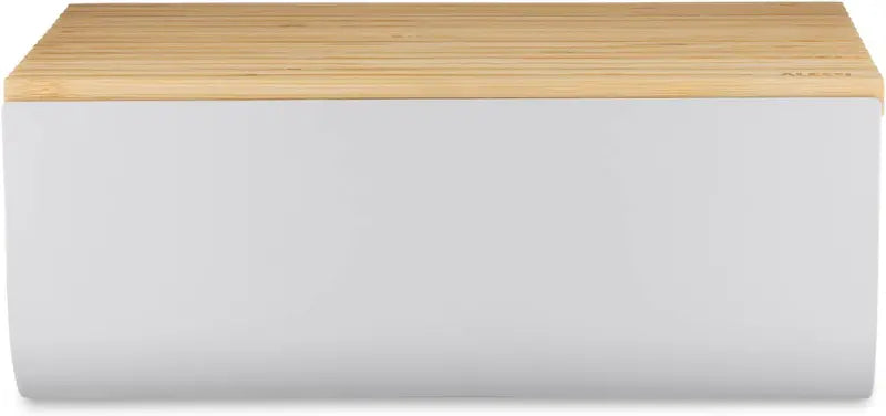 Alessi Mattina Bread Box with Bamboo Cutting Board, Steel & Epoxy Resin, Warm Grey